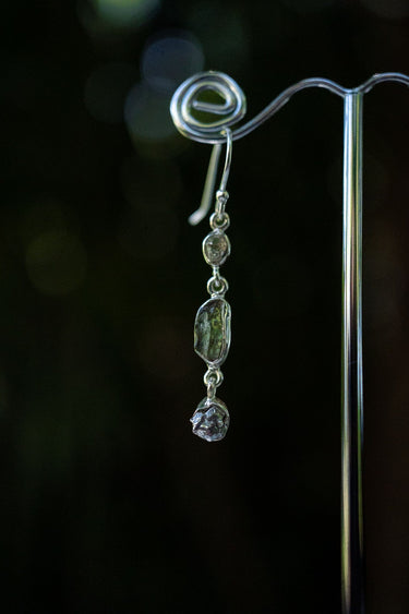 Moldavite and Herkimer Diamond Earrings